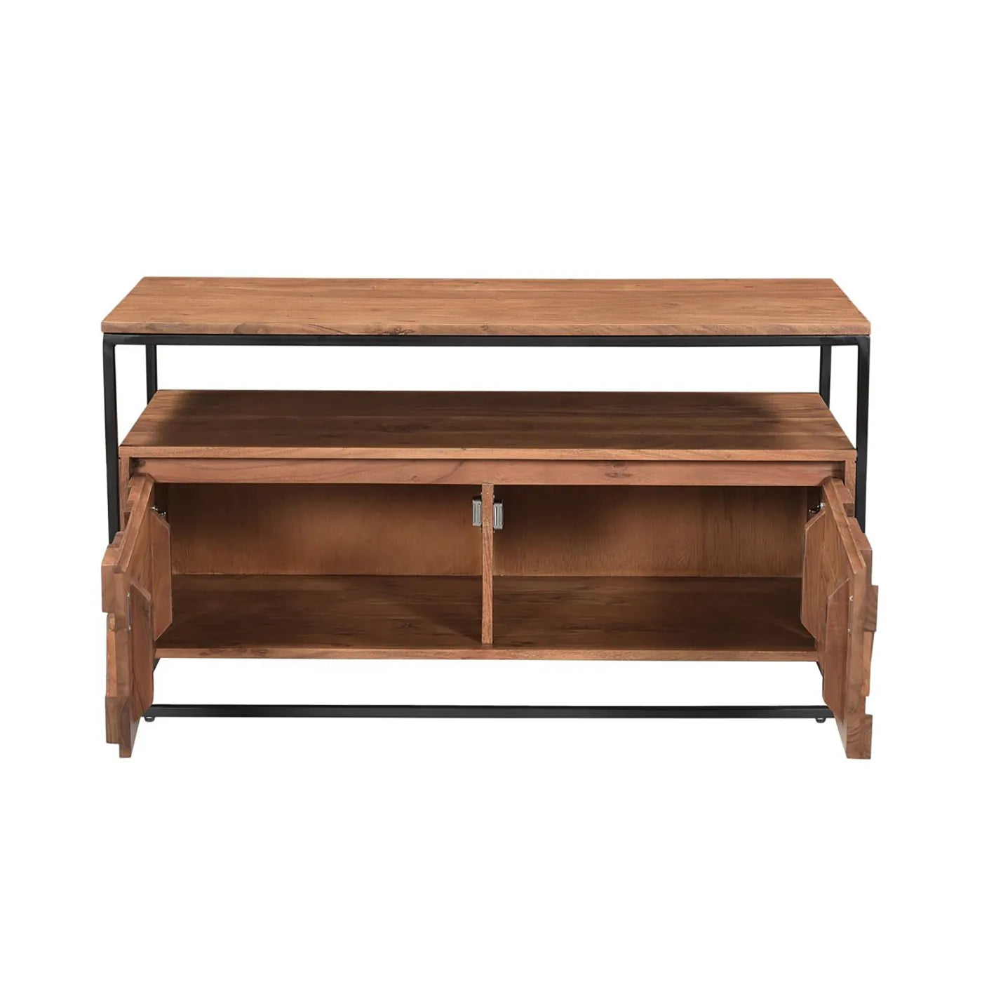 Interior view of Atticus TV Unit with doors open revealing storage