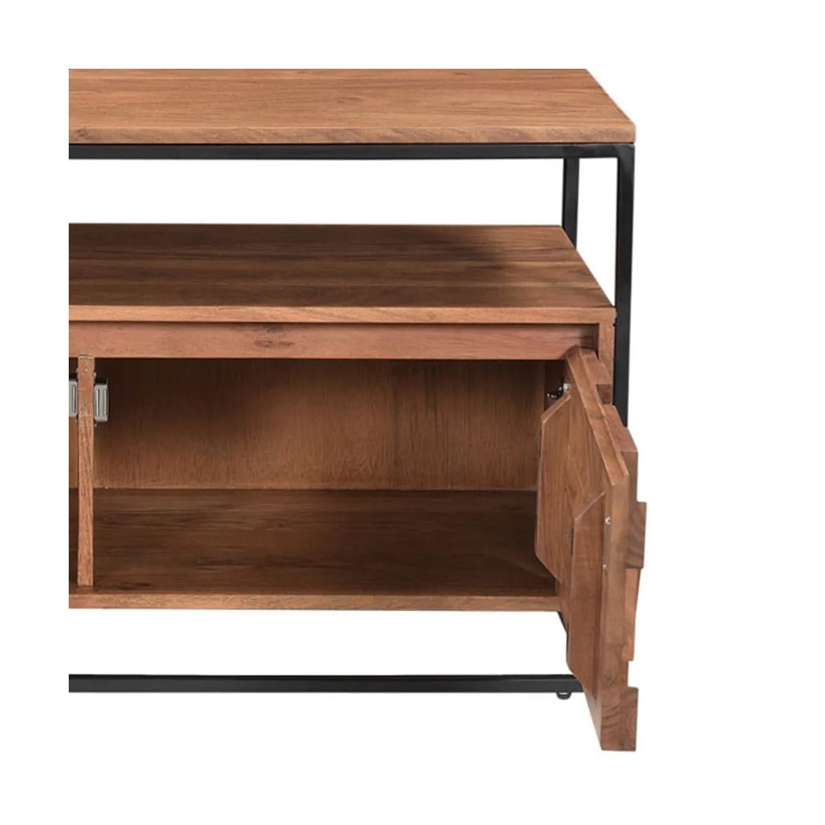 Interior view of Atticus TV Unit with doors open revealing storage

