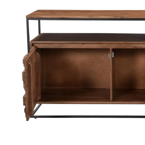 Atticus Large Acacia Wood Sideboard with Carved Block Detailing - Close Up