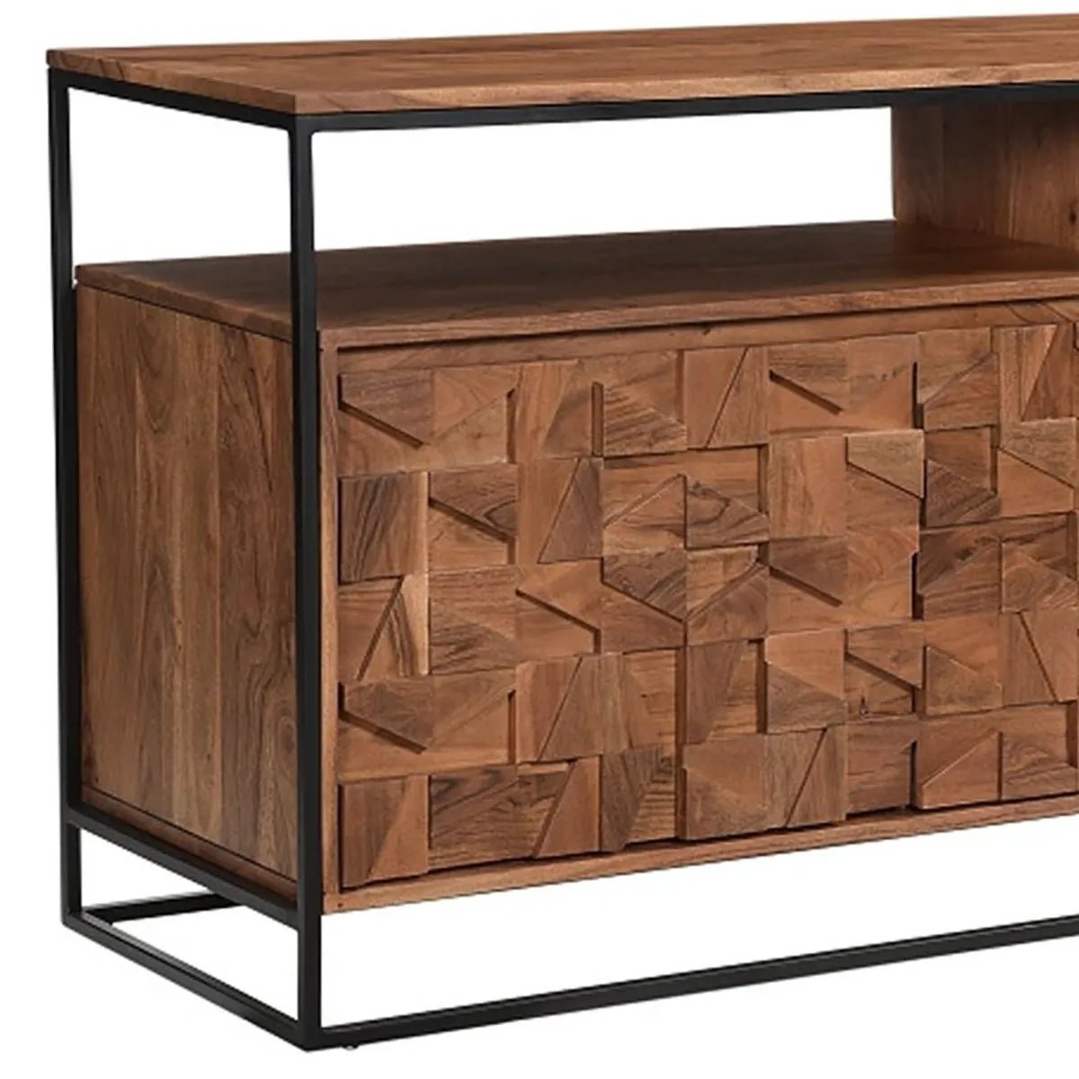 Atticus Large Acacia Wood Sideboard with Carved Block Detailing - Details