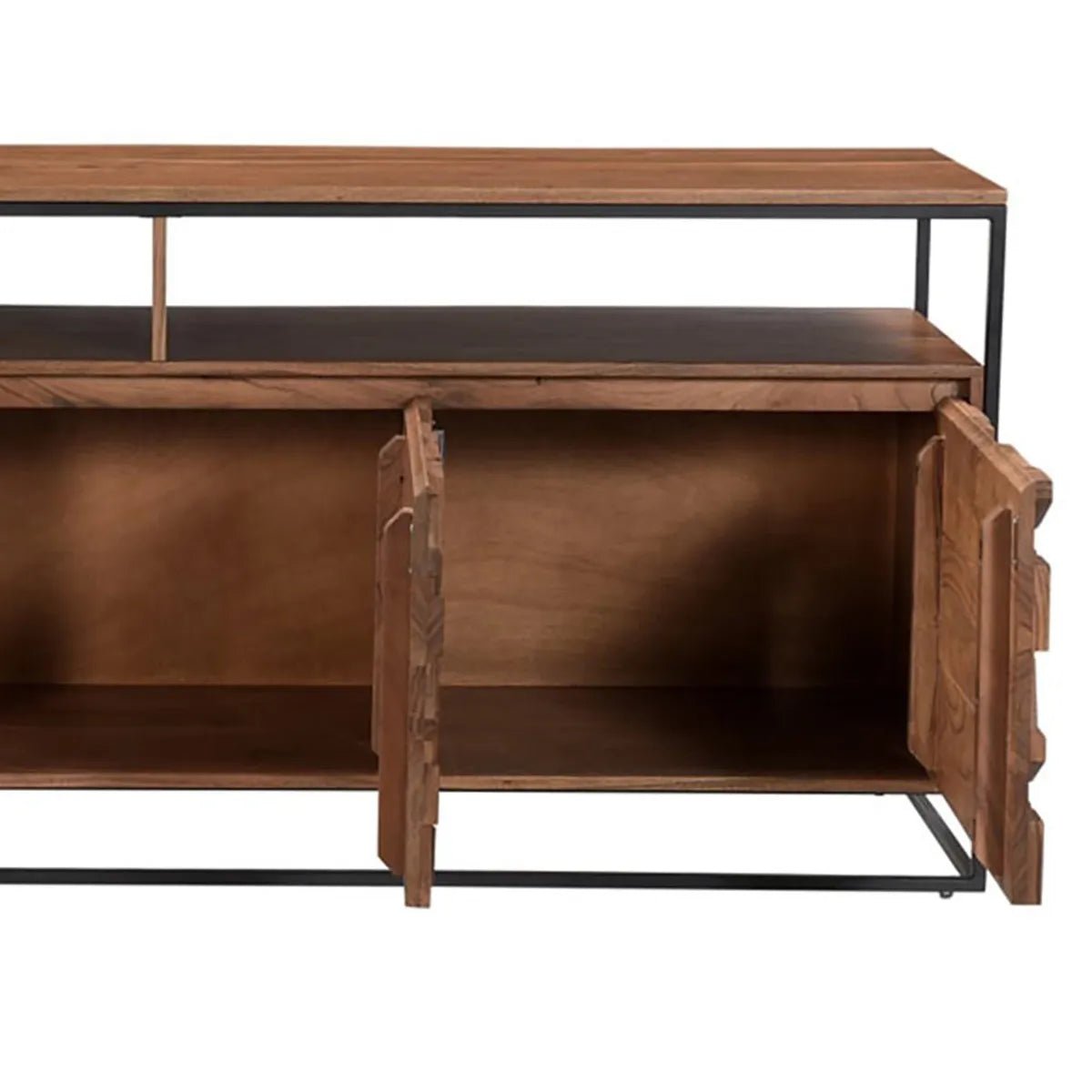 Atticus Large Acacia Wood Sideboard with Carved Block Detailing - Close Up Details