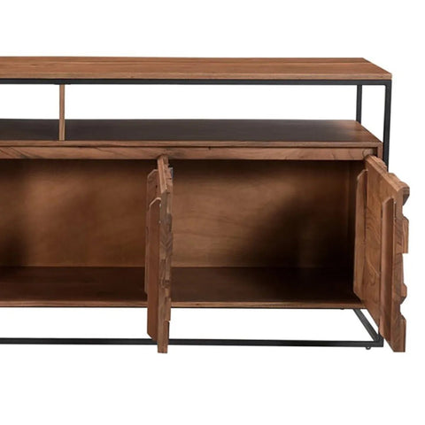 Atticus Large Acacia Wood Sideboard with Carved Block Detailing - Close Up Details