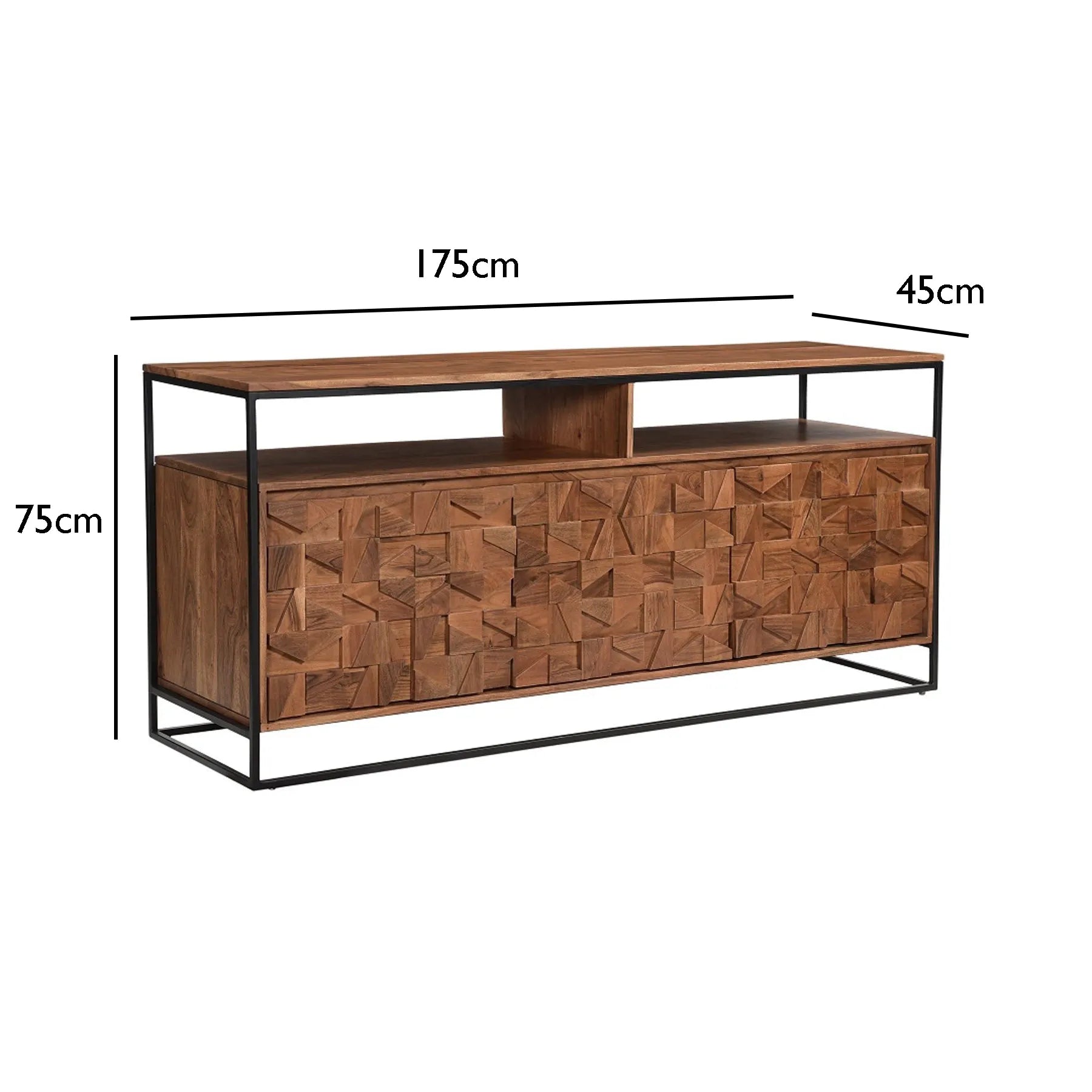 Dimensions of Atticus Large Acacia Wood Sideboard with Carved Block Detailing