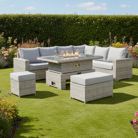 Modern rattan corner seating set with large layout design.