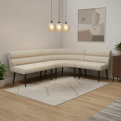 Lifestyle image of Avor Champagne Fabric Curved Corner Dining Bench