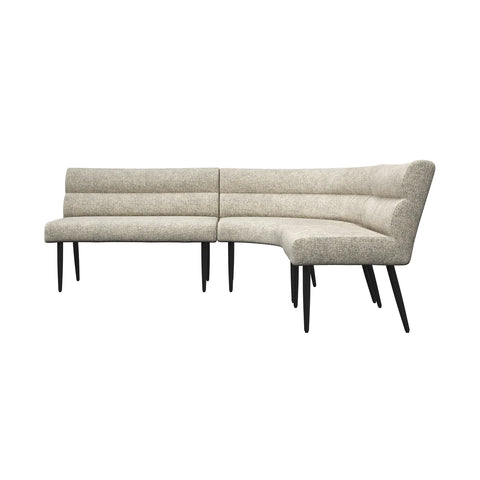 Side View of Avor Champagne Fabric Curved Corner Dining Bench