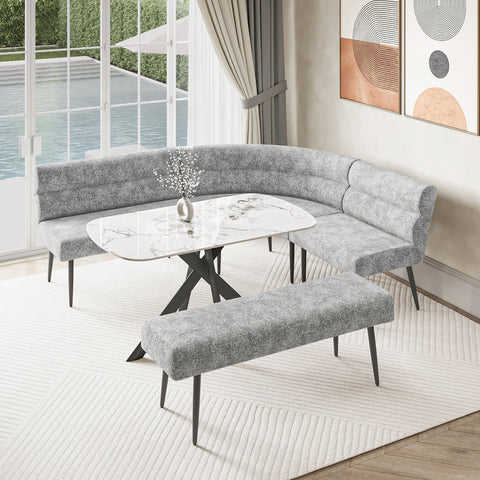 Avor White Ceramic Dining Table & Grey Corner Bench Set