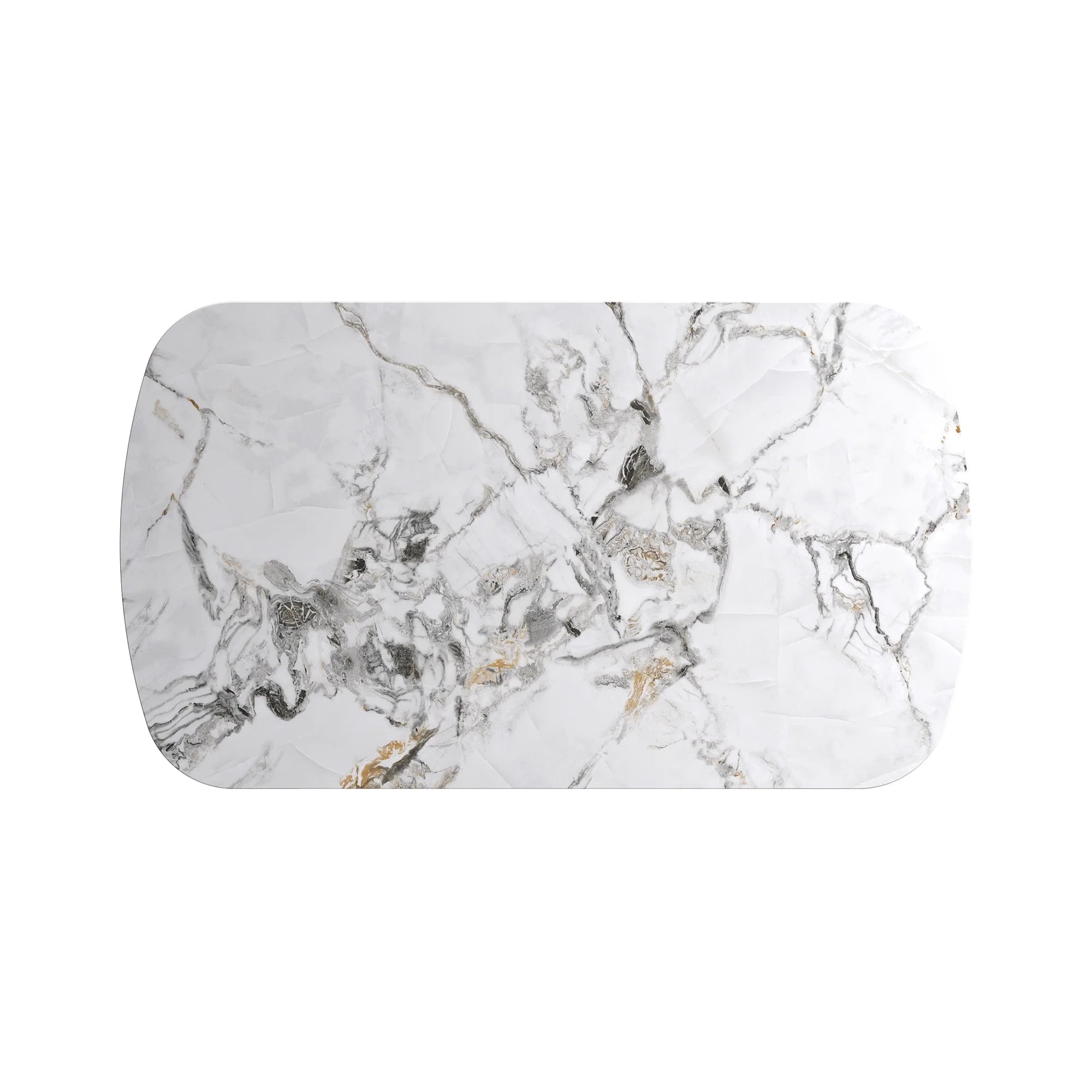 Table top of Avor Dining table with marble-like Sintered Stone Ceramic top and black metal legs 