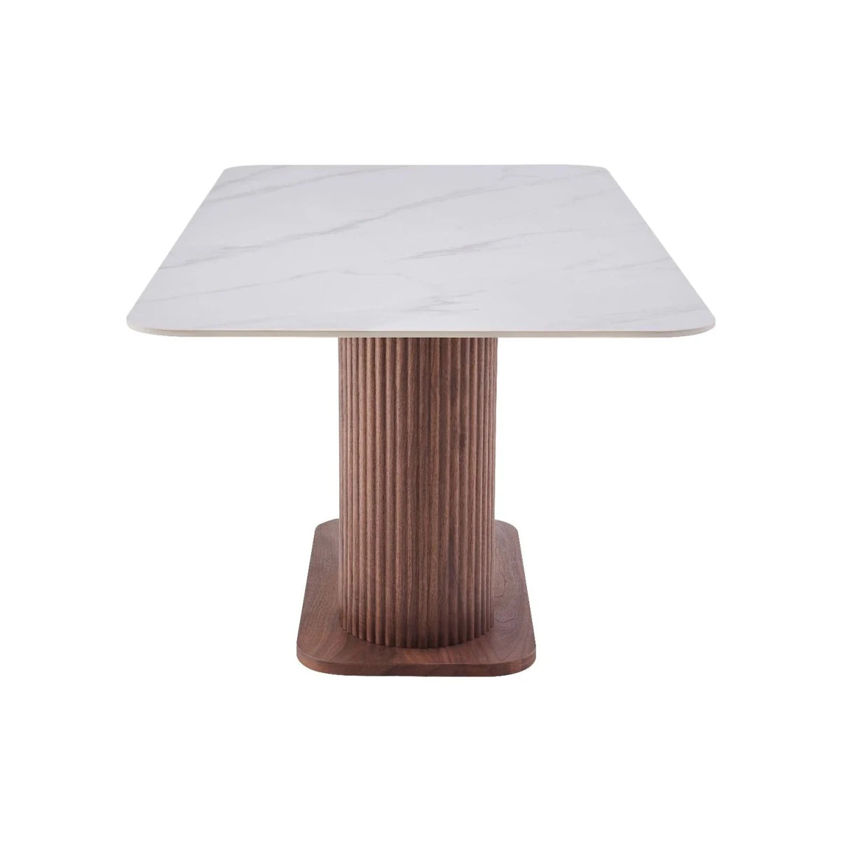 Aymar walnut dining table with white sintered stone top