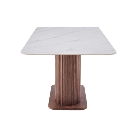 Aymar walnut dining table with white sintered stone top