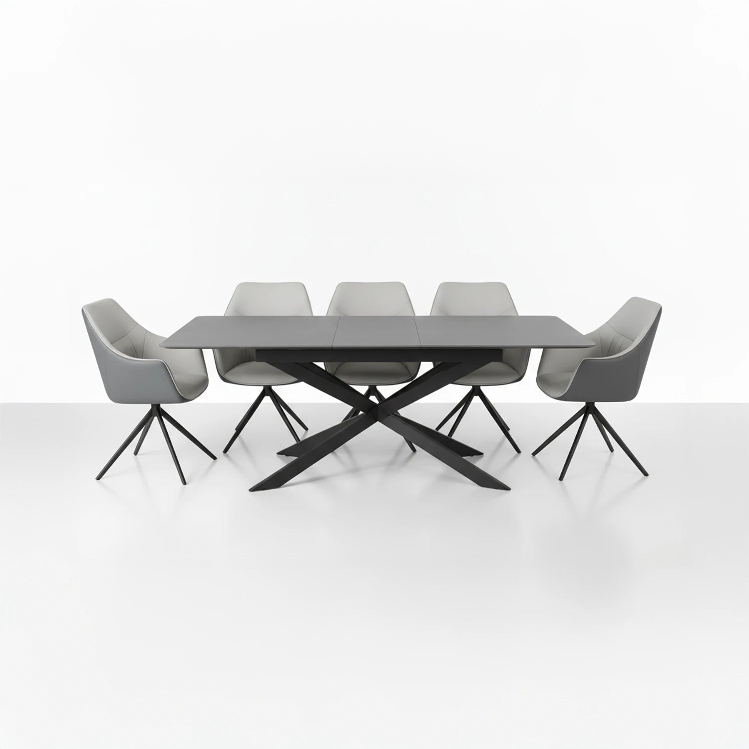 Azzurra Grey Sintered Stone Extending Dining Table with Porto Swivel Dining Chairs - Pendle Village Furniture