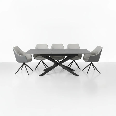 Azzurra Grey Sintered Stone Extending Dining Table with Porto Swivel Dining Chairs - Pendle Village Furniture