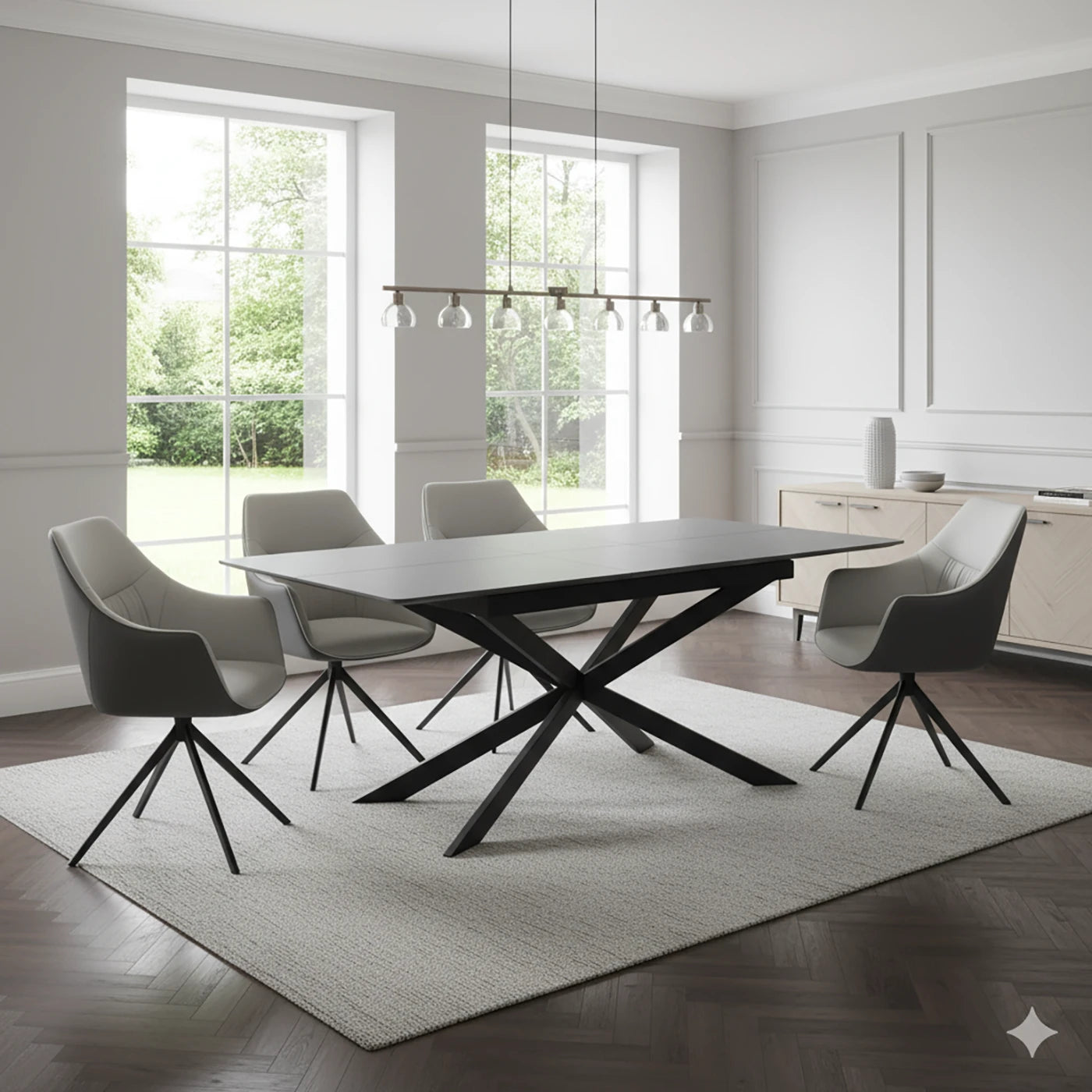 Azzurra Grey Sintered Stone Extending Dining Table with Porto Swivel Dining Chairs - Pendle Village Furniture