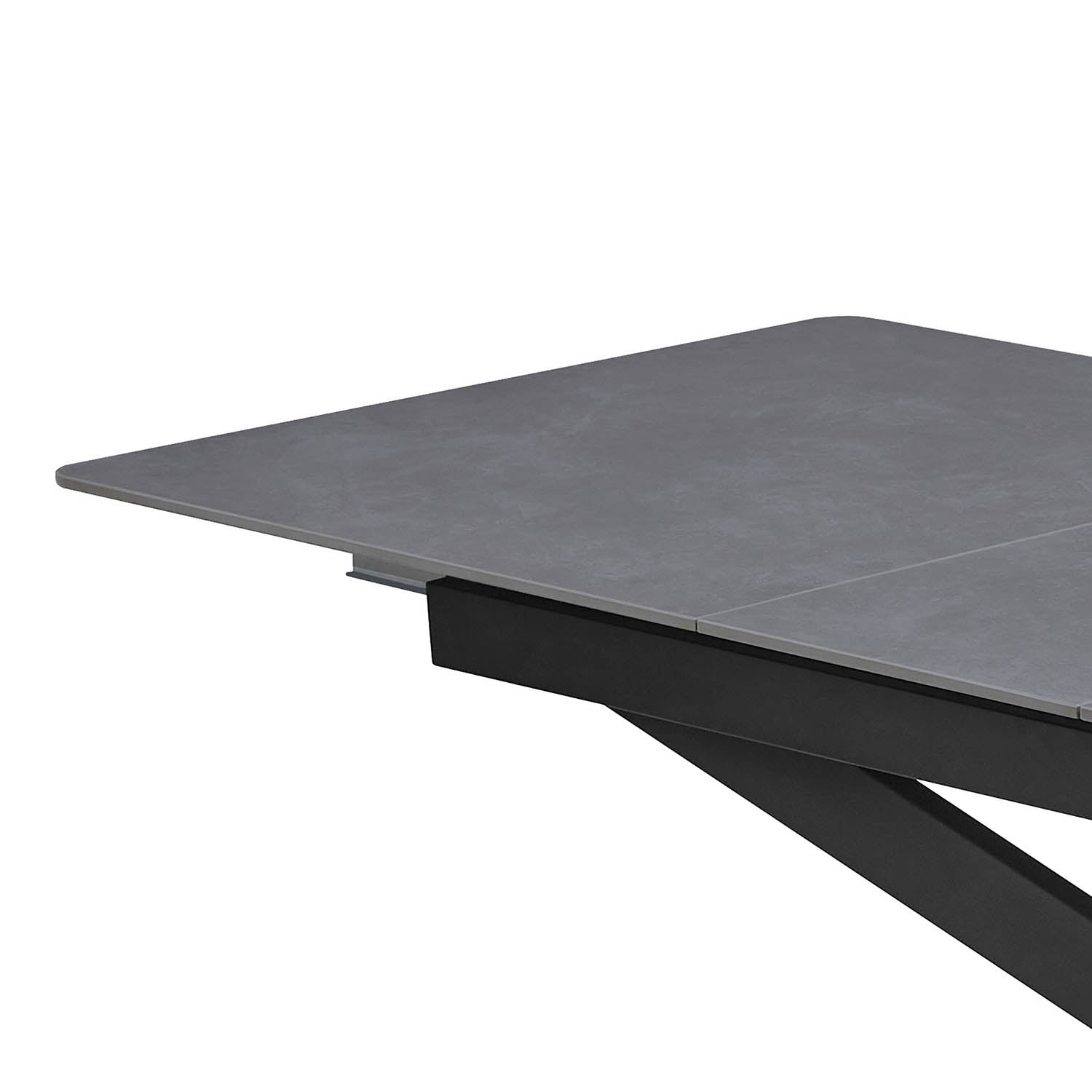 Azzurra Grey Sintered Stone 160cm Extending Dining Table with Stylish Black Metal Legs and Drop down Middle Extension