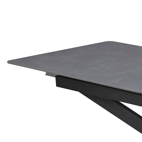 Azzurra Grey Sintered Stone 160cm Extending Dining Table with Stylish Black Metal Legs and Drop down Middle Extension