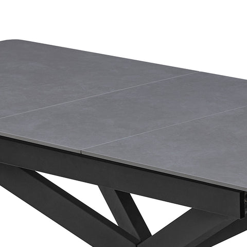 Close up of Azzurra Grey Sintered Stone 160cm Extending Dining Table with Stylish Black Metal Legs, showing Middle Extension