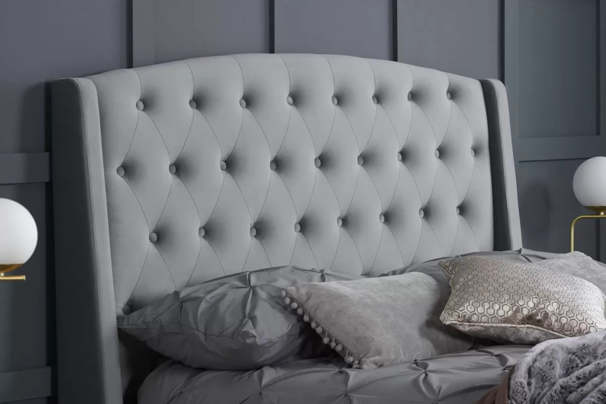 Luxe Grey Fabric Bed - Double King or Queen Bed -005