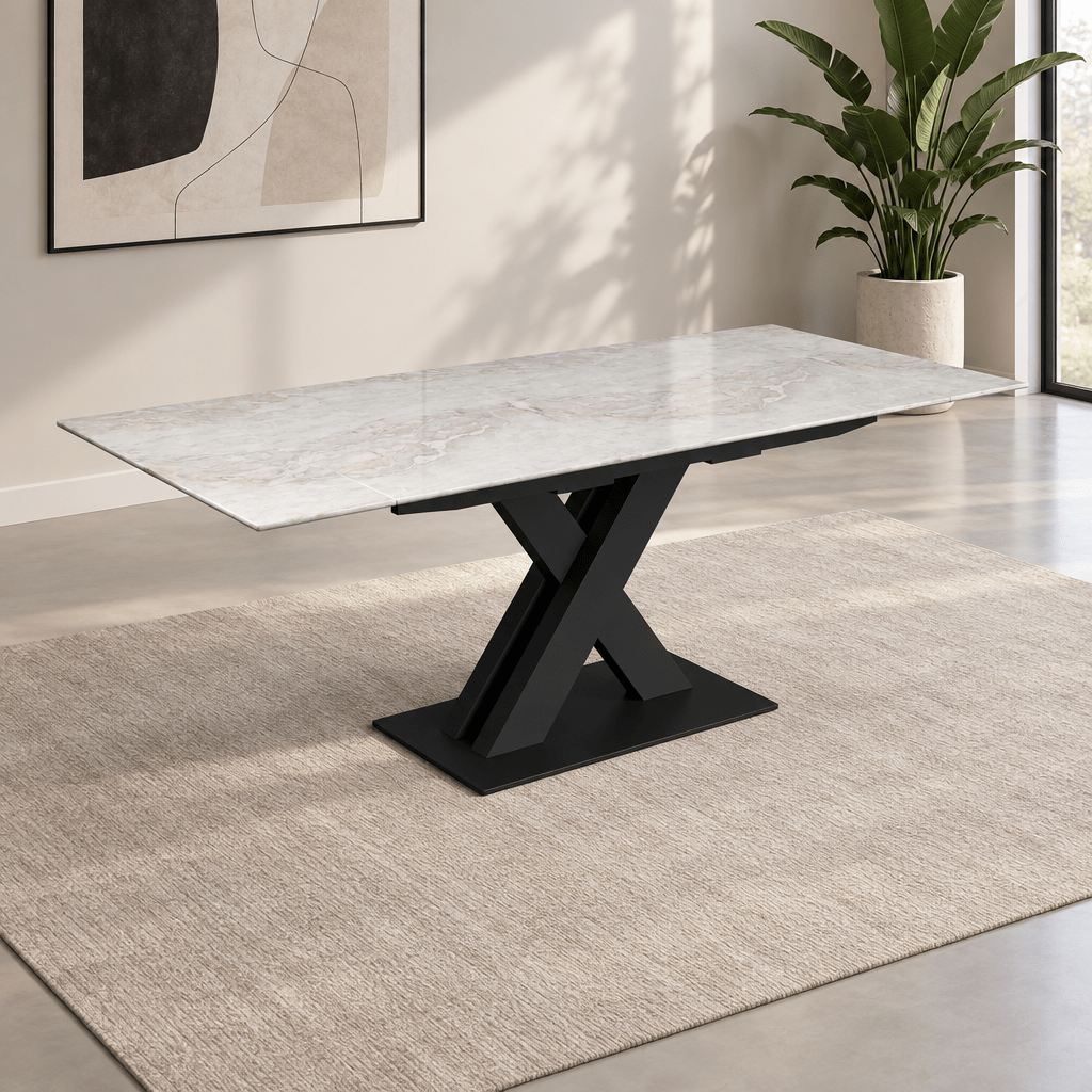 Monza Light Grey Marble Extending Dining Table