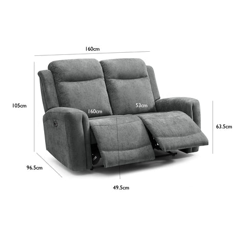 Bentley Grey Fabric 2 Seater Recliner Sofa - Pendle Village Furniture