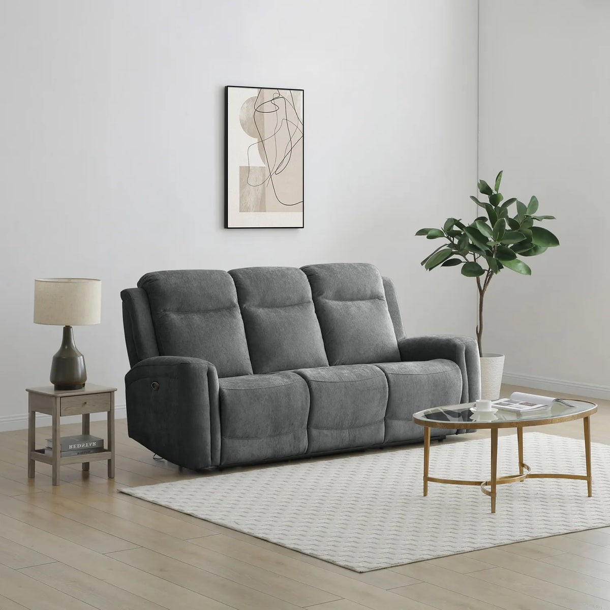 Bentley Grey Fabric 3 Seater Recliner Sofa - Pendle Village Furniture