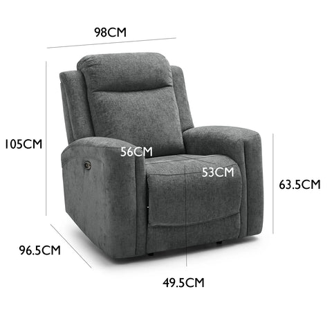 Bentley Grey Fabric 3 Seater Recliner Sofa