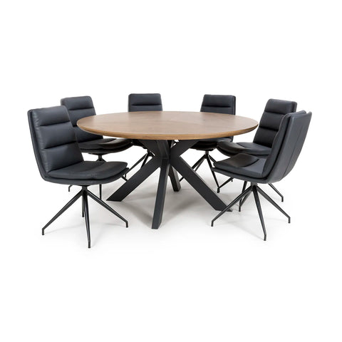 Bolton 150cm Round Rustic Oak Effect Smart Top Dining Table - Pendle Village Furniture