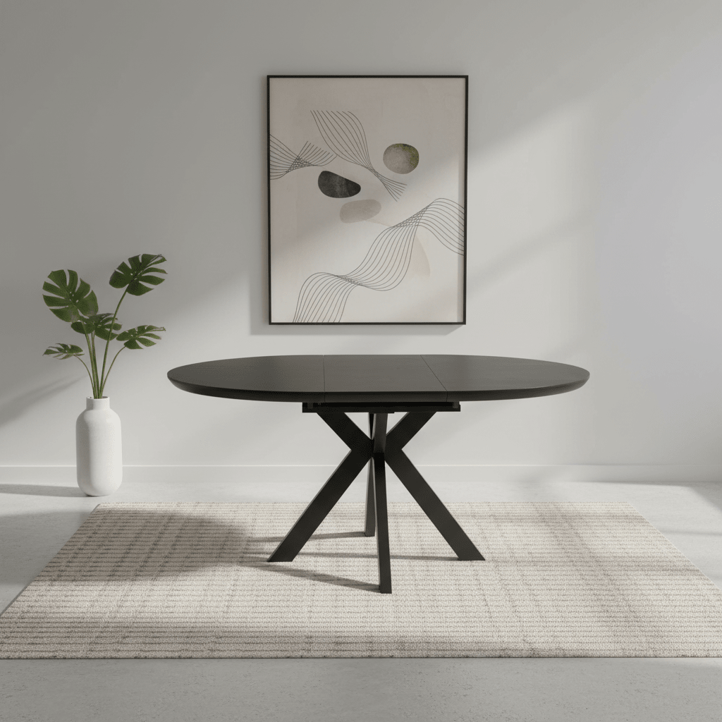 Bolton Black Ash Oak Effect Round to Oval Extending Smart Top Dining Table
