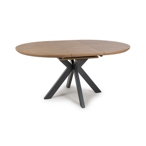 Bolton Rustic Oak Effect Round to Oval Extending Smart Top Dining Table - Pendle Village Furniture