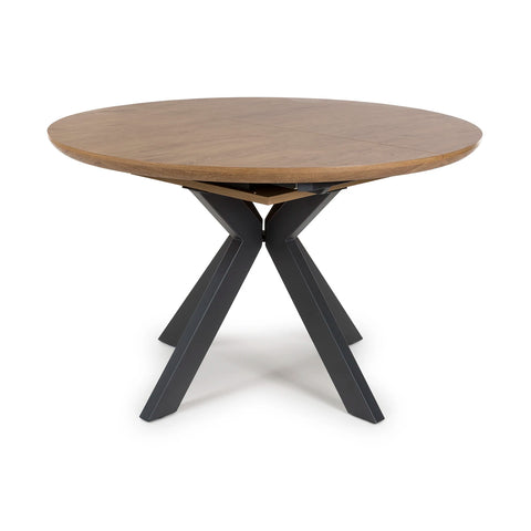 Bolton Rustic Oak Effect Round to Oval Extending Smart Top Dining Table - Pendle Village Furniture