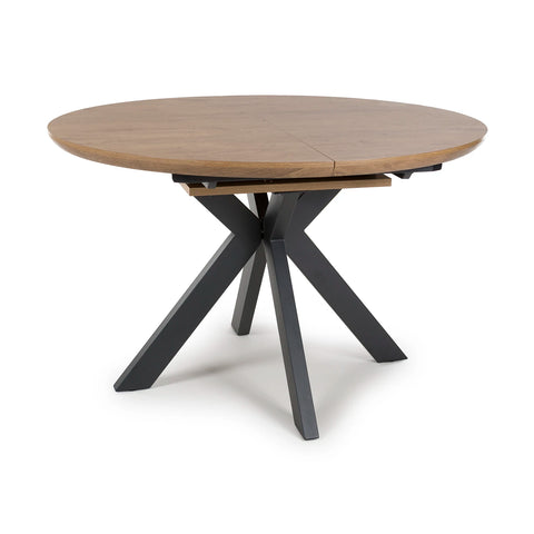Bolton Rustic Oak Effect Round to Oval Extending Smart Top Dining Table - Pendle Village Furniture