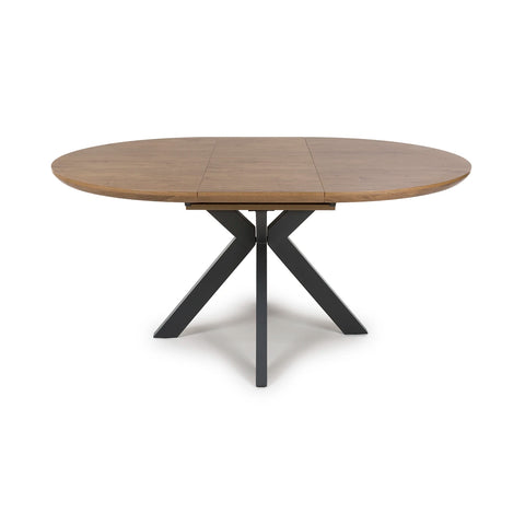 Bolton Rustic Oak Effect Round to Oval Extending Smart Top Dining Table - Pendle Village Furniture