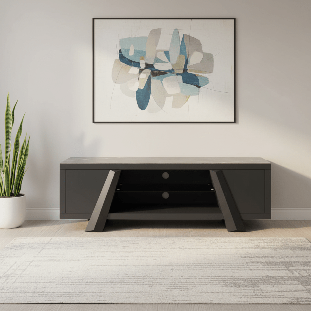 Samurai TV Unit with Matte Grey Stone Effect Ceramic Top