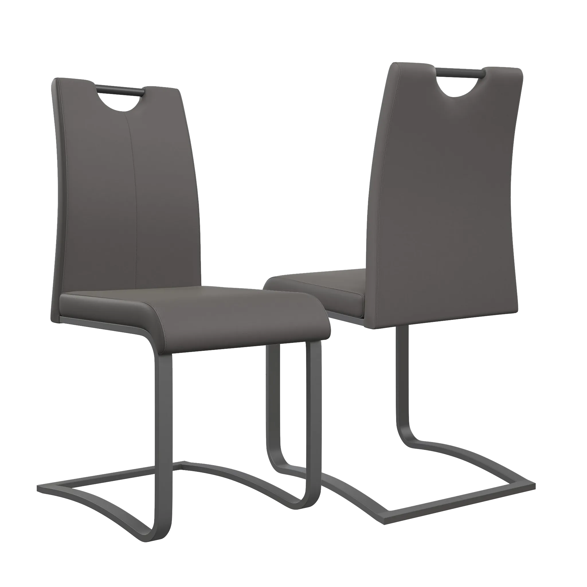 Set of 4 Bianco Grey Leather Dining Chairs with black cantilever base and pull out handle
