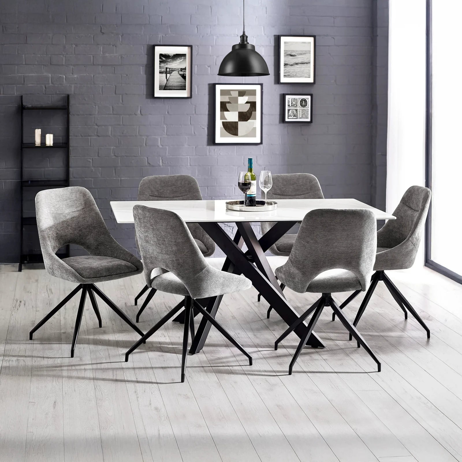 Lambeth White Marble Dining Table with Lambeth Chairs - Pendle Village Furniture