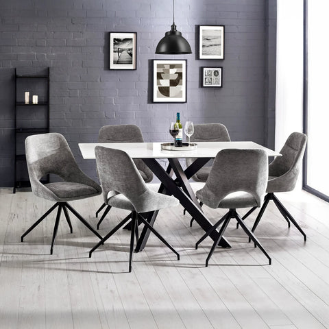 Lambeth White Marble Dining Table with Lambeth Chairs - Pendle Village Furniture