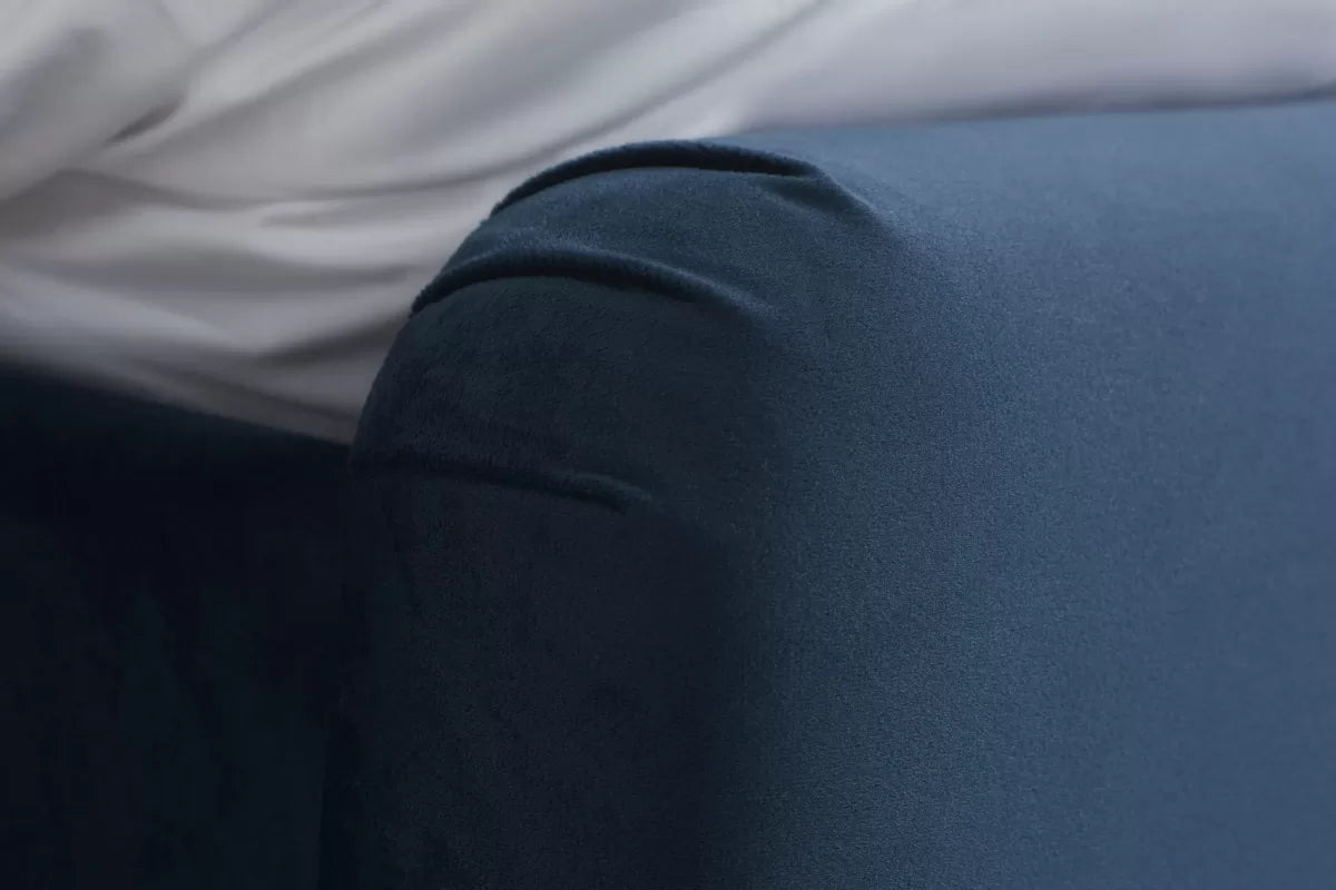 Bradley Bed: A chic and modern masterpiece in midnight blue fabric with a generously cushioned headboard. Sprung slatted base for ultimate comfort and impressive weight load capacity. Elevate your bedroom with luxury and sophistication. - 009