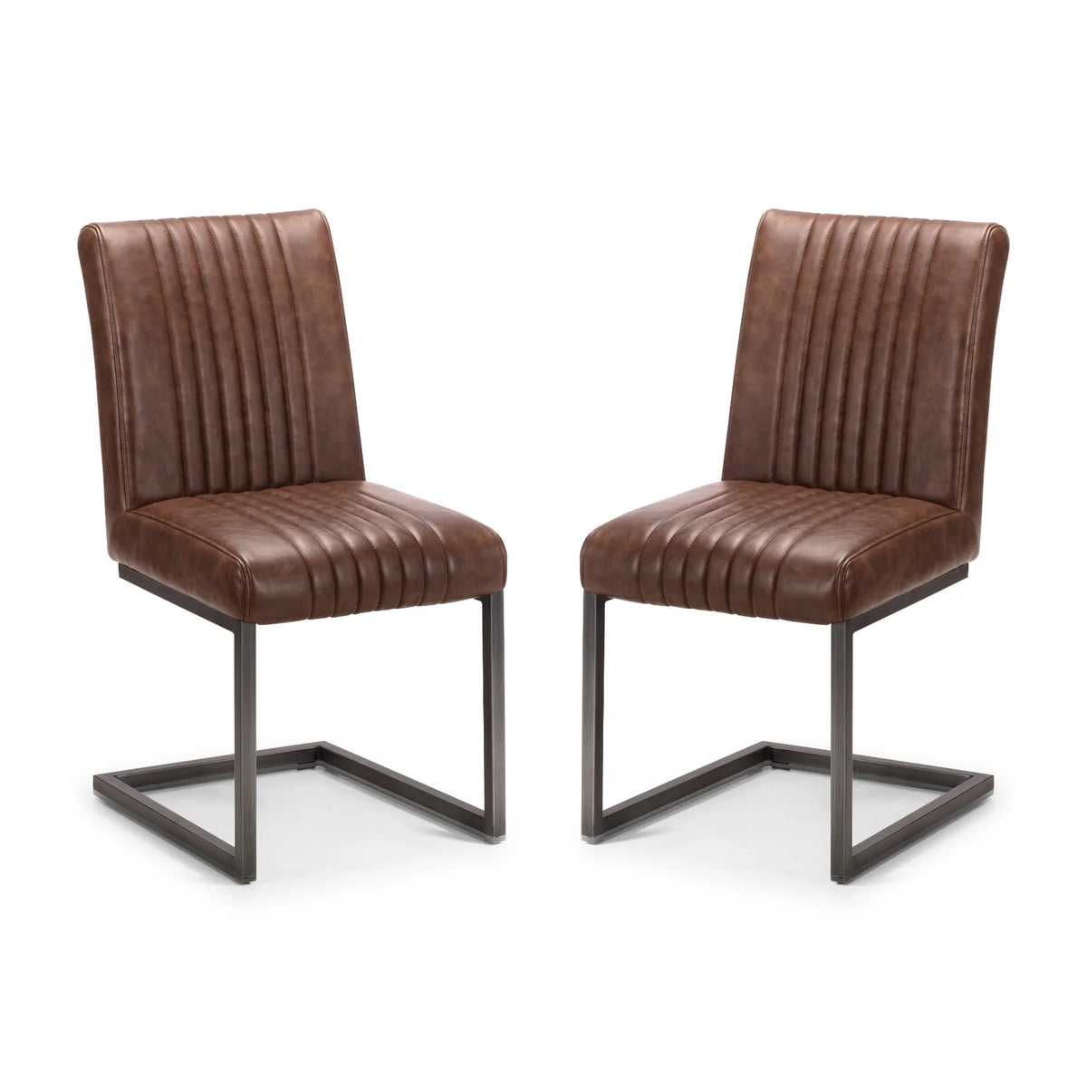 Brooklyn Vintage Brown Faux Leather Dining Chairs – Set of 4 - Pendle Village Furniture