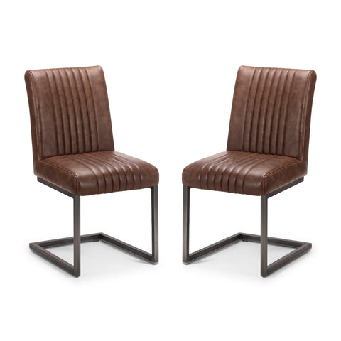 Brooklyn Vintage Brown Faux Leather Dining Chairs – Set of 4 - Pendle Village Furniture