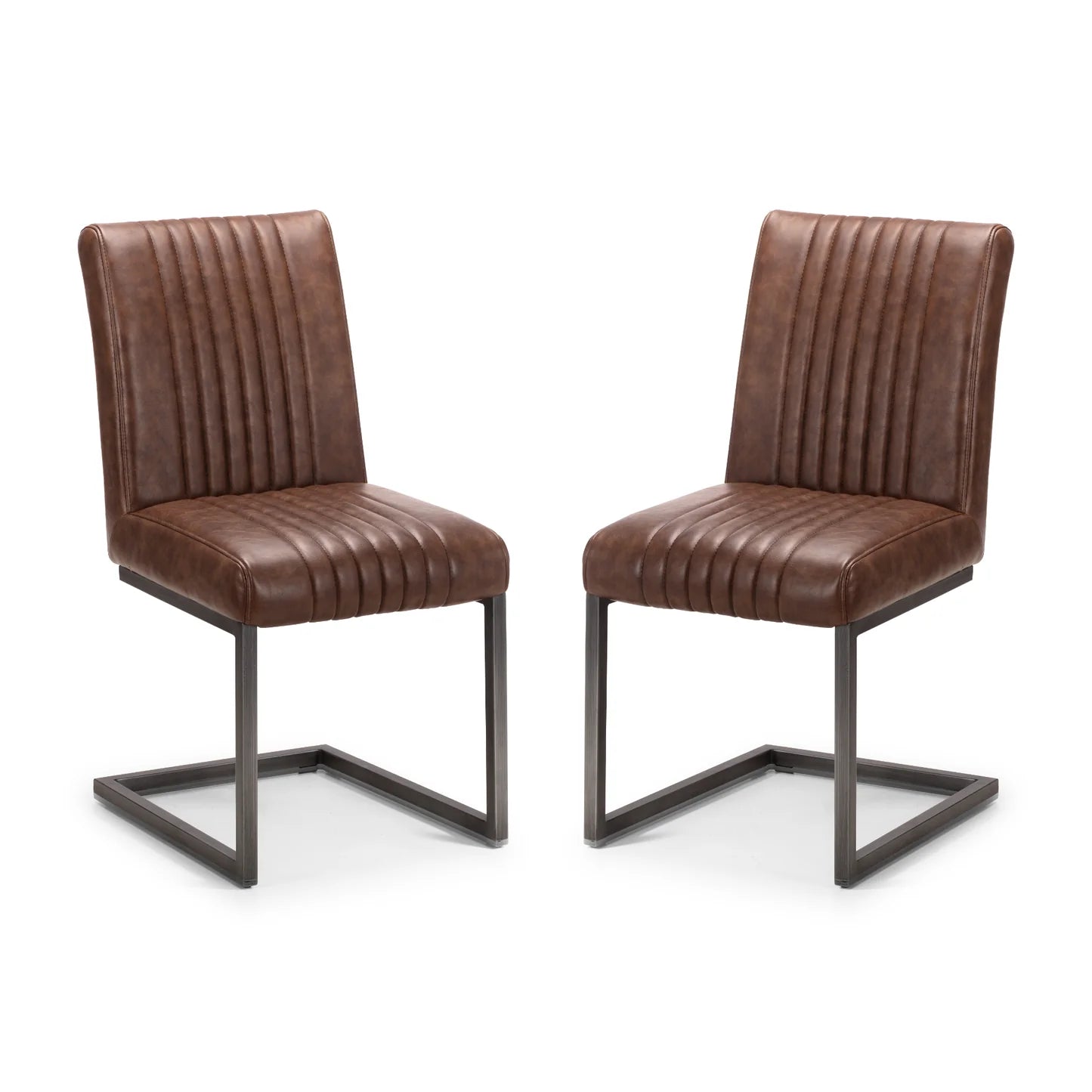 Brooklyn Vintage Brown Faux Leather Dining Chairs – Set of 4 - Pendle Village Furniture