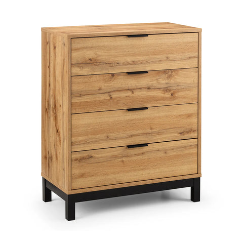 Bali Industrial Style 4 Drawer Chest – Oak Finish
