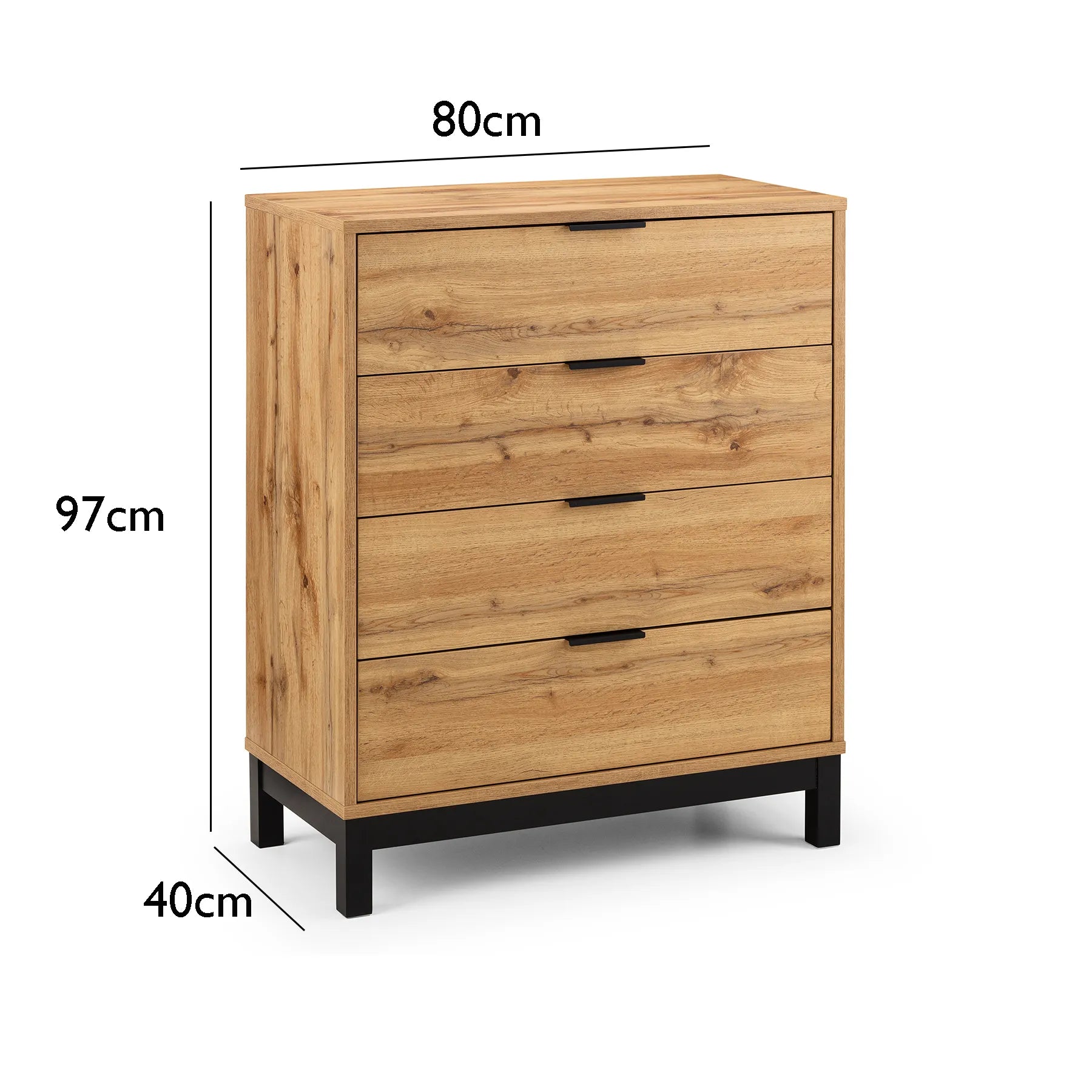 Bali Industrial Style 4 Drawer Chest – Oak Finish