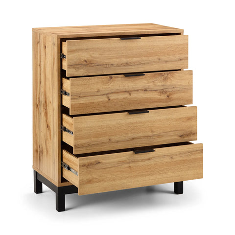 Bali Industrial Style 4 Drawer Chest – Oak Finish