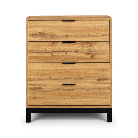 Bali Industrial Style 4 Drawer Chest – Oak Finish