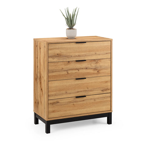 Bali Industrial Style 4 Drawer Chest – Oak Finish
