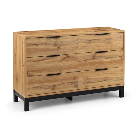 Bali Industrial Style 6 Drawer Chest – Oak Finish
