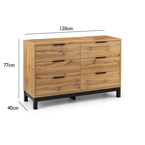 Bali Industrial Style 6 Drawer Chest – Oak Finish