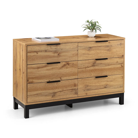 Bali Industrial Style 6 Drawer Chest – Oak Finish