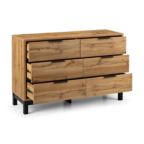 Bali Industrial Style 6 Drawer Chest – Oak Finish