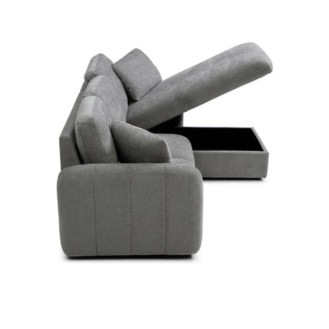 Modern grey sofa bed with pull out mechanism with open storage