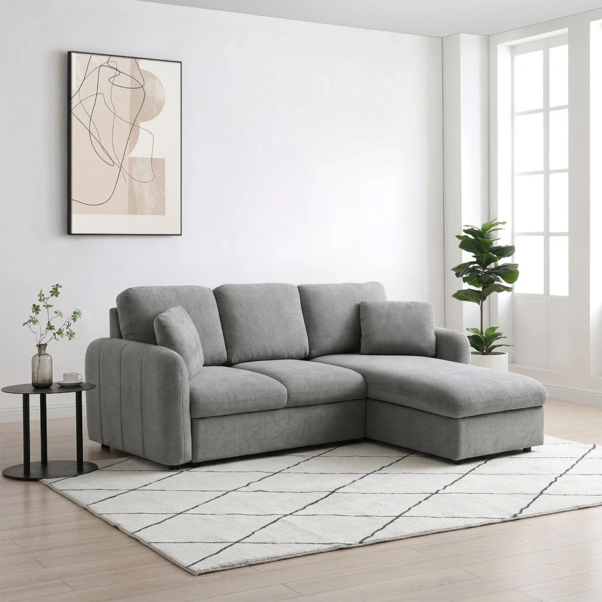 Baxter Grey Corner Chaise Sofa Bed with Storage styled in a room 
